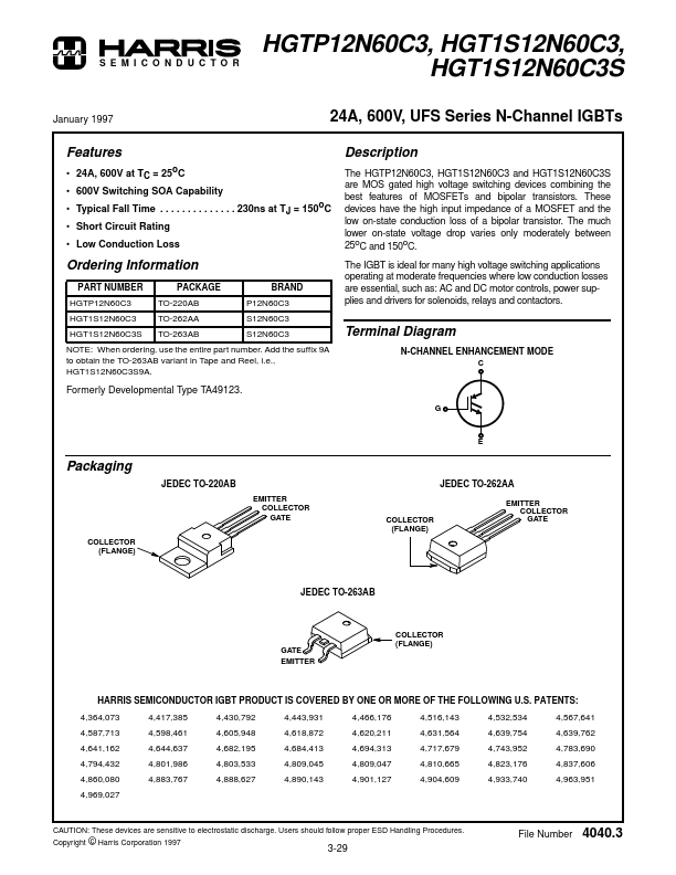 HGT1S12N60C3S Datasheet - N-Channel IGBT