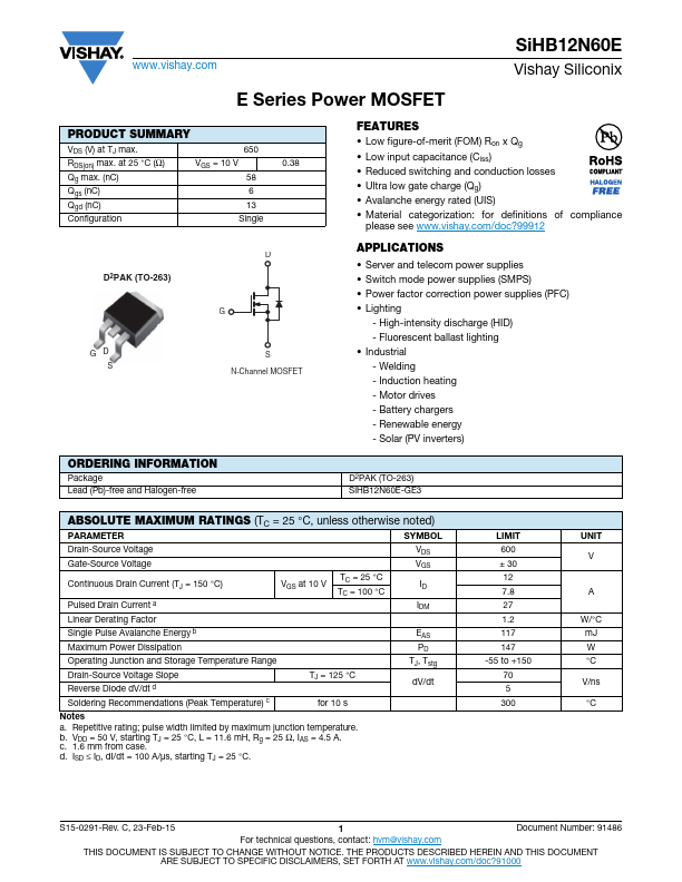 SiHB12N60E