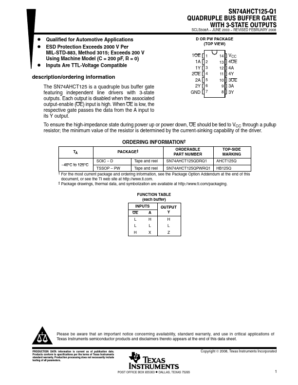 SN74AHCT125-Q1