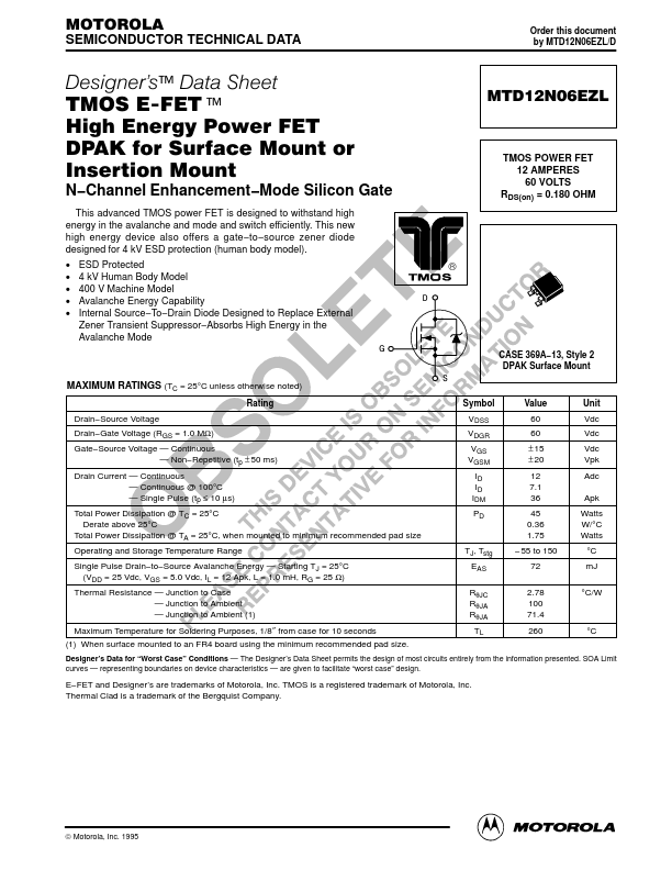 MTD12N06EZL