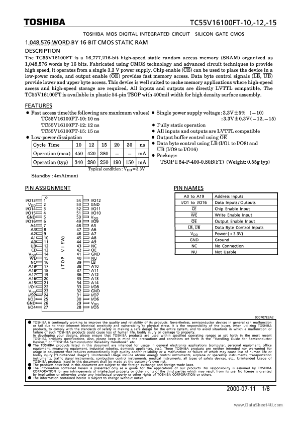 TC55V16100FT-10