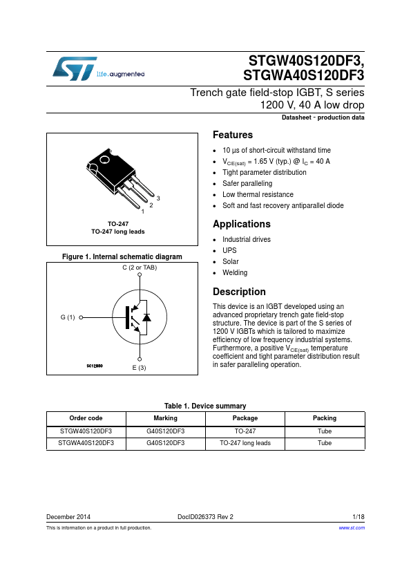 STGWA40S120DF3