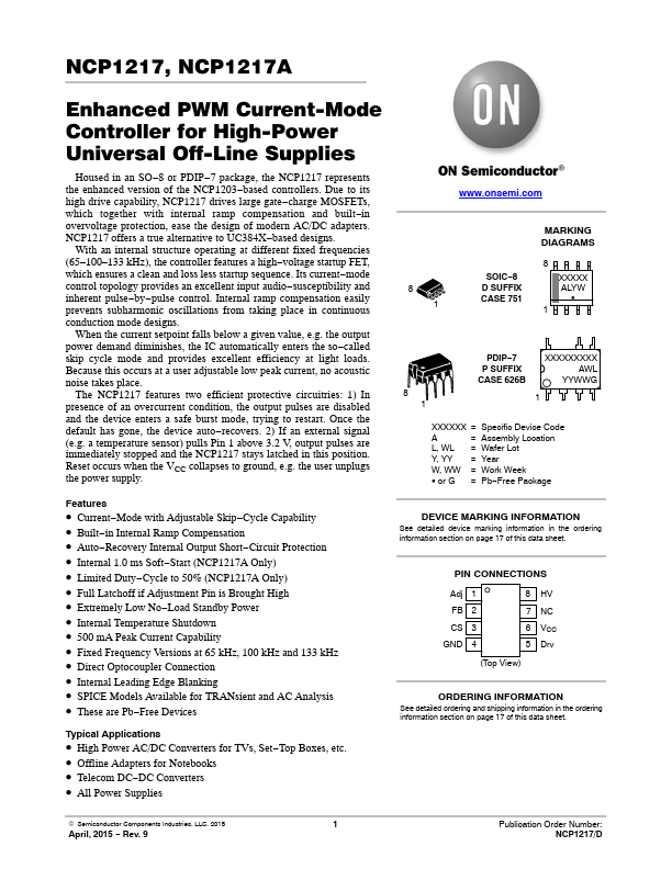 Ncp A Datasheet Enhanced Pwm Current Mode Controller