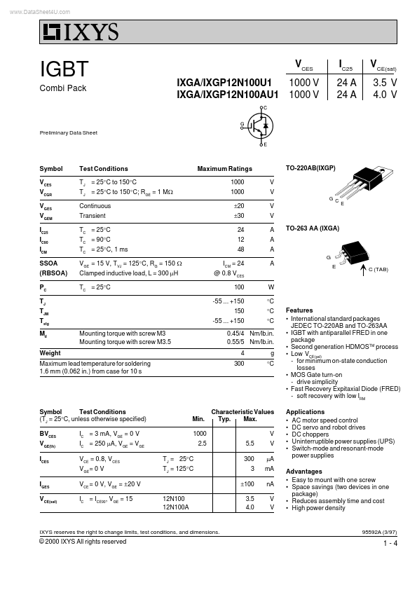 IXGP12N100AU1