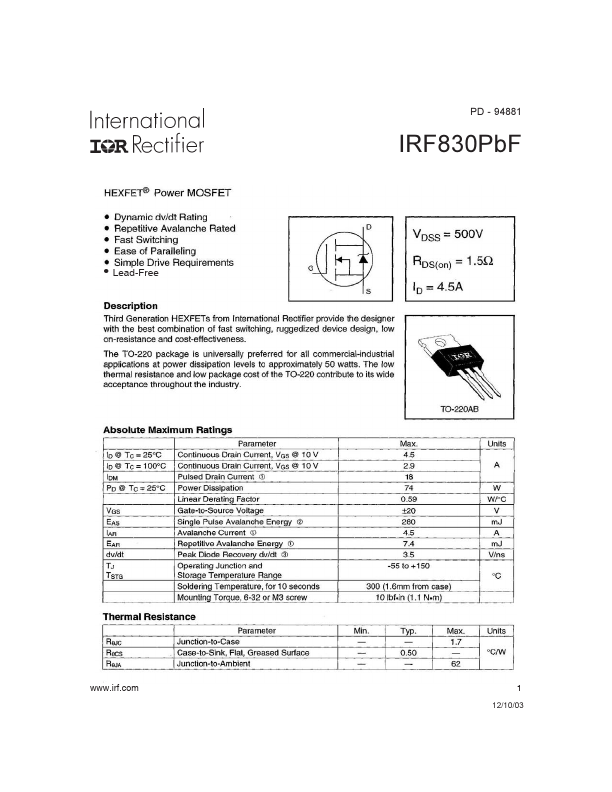 IRF830PBF