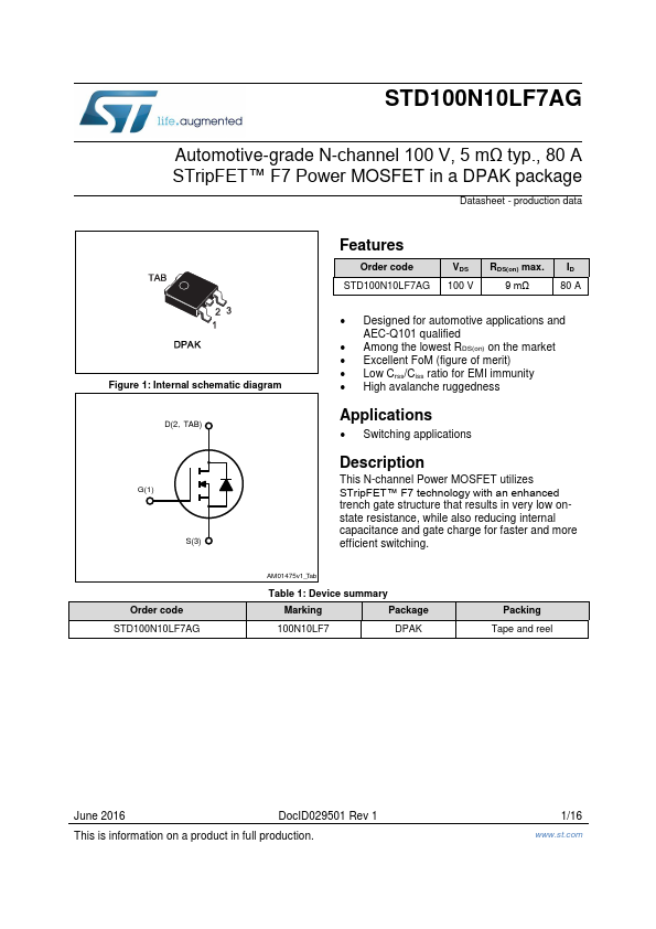 STD100N10LF7AG