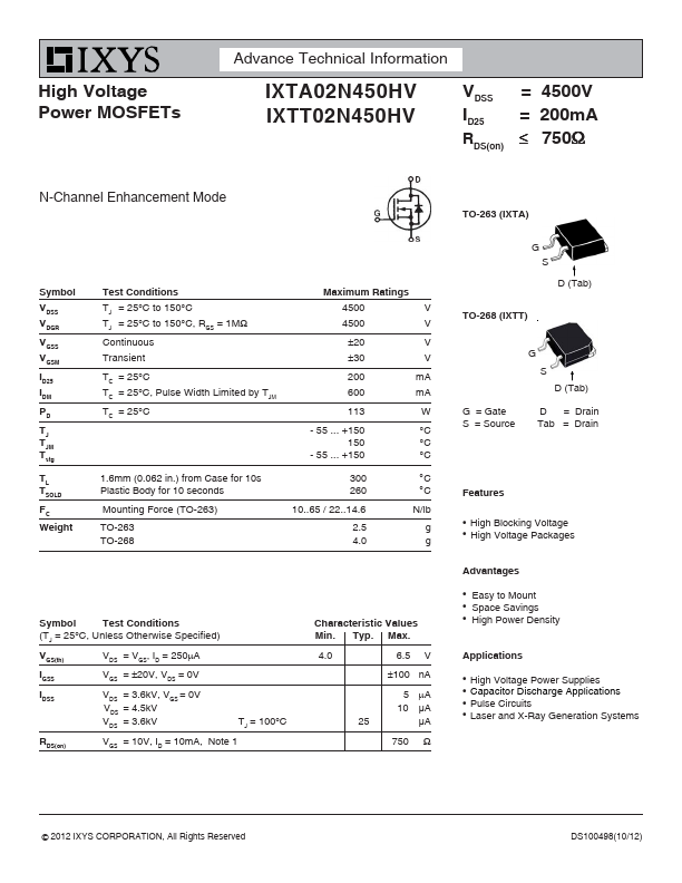 IXTA02N450HV