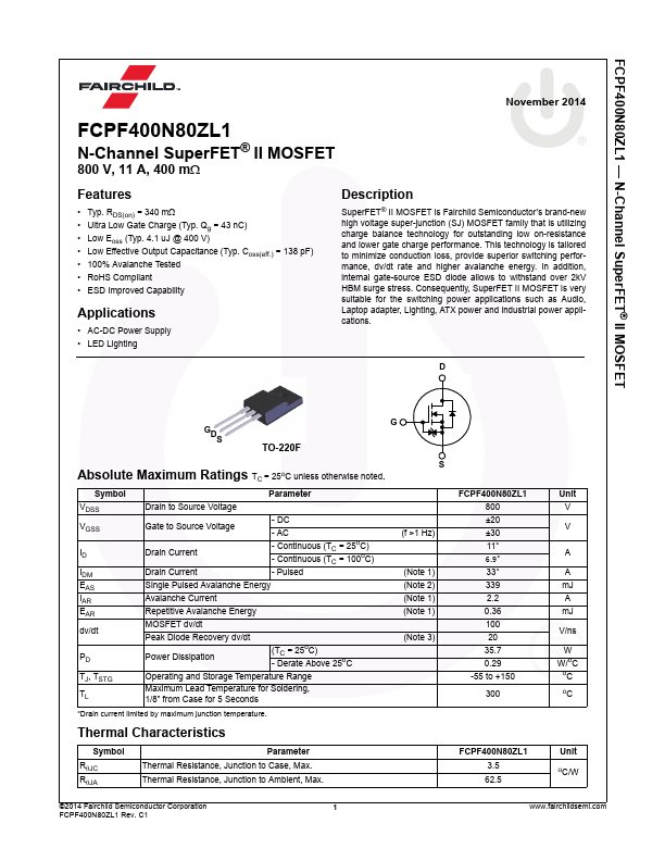 FCPF400N80ZL1