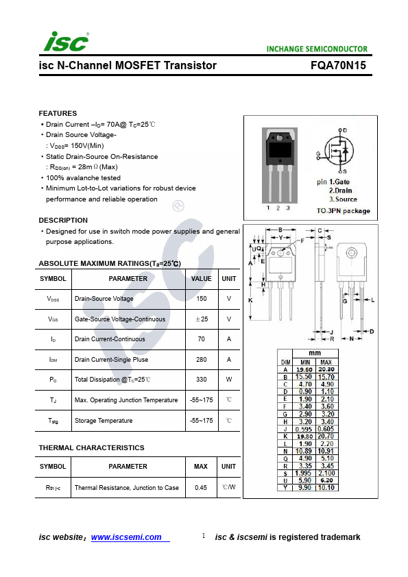 FQA70N15