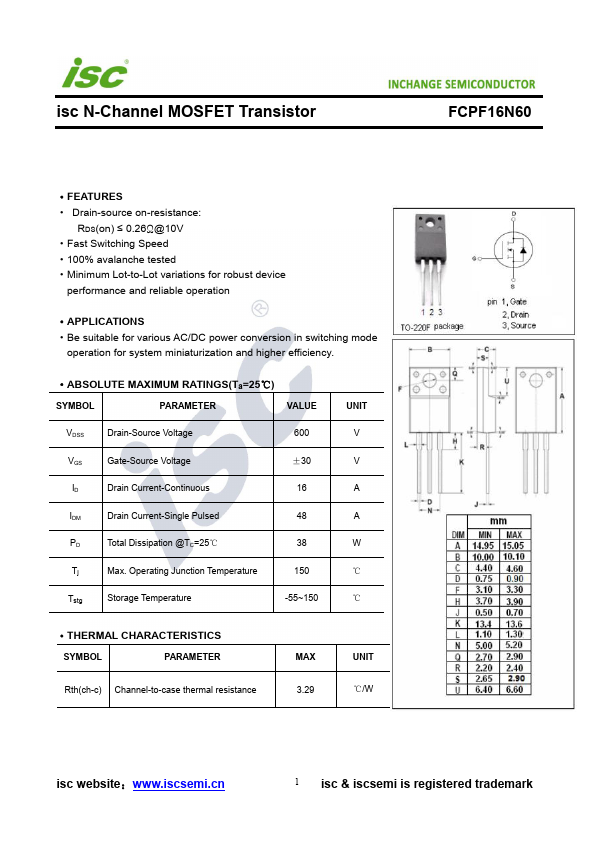 FCPF16N60