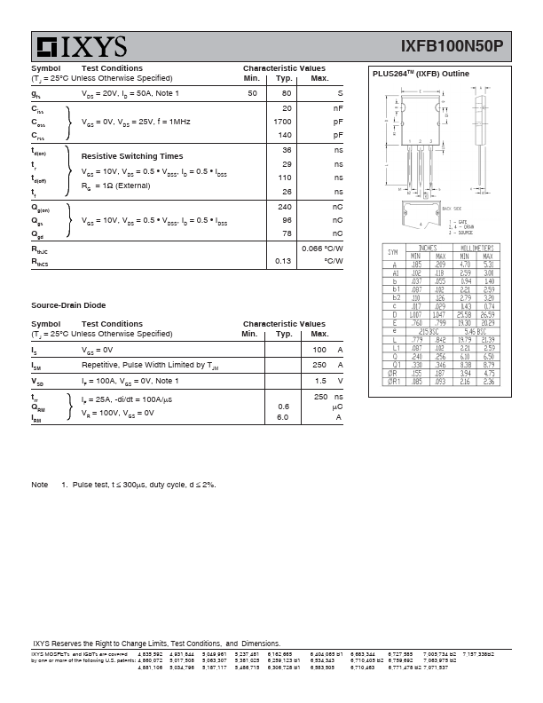 IXFB100N50P