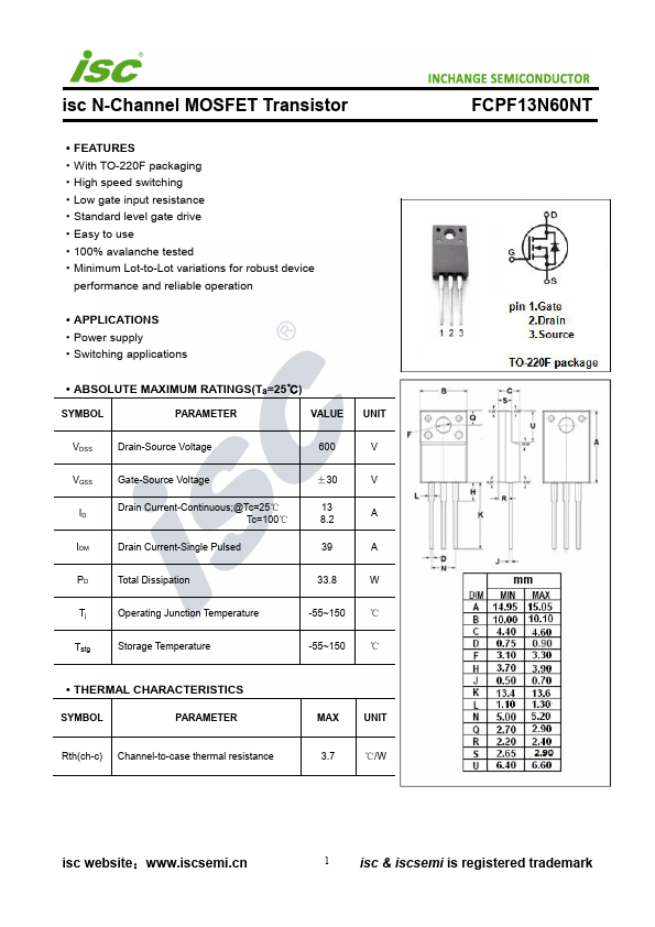 FCPF13N60NT