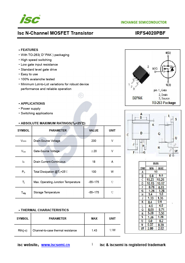 IRFS4020PbF