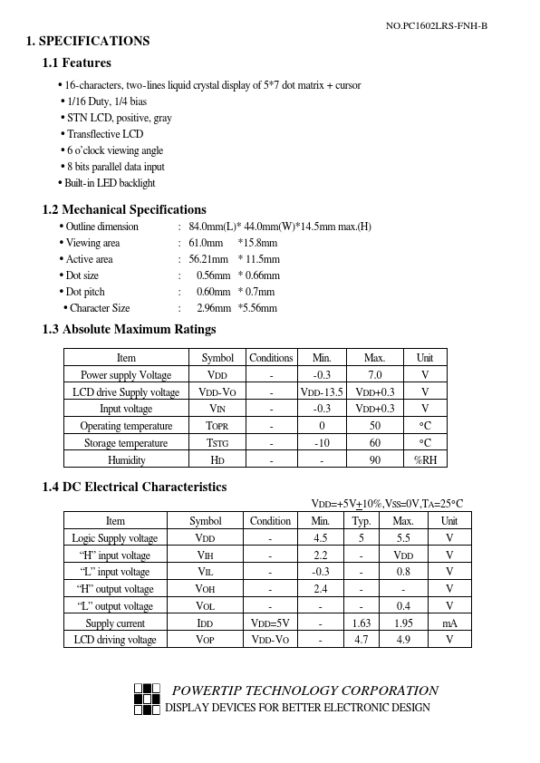 PC1602LRS-FNH-B-SB