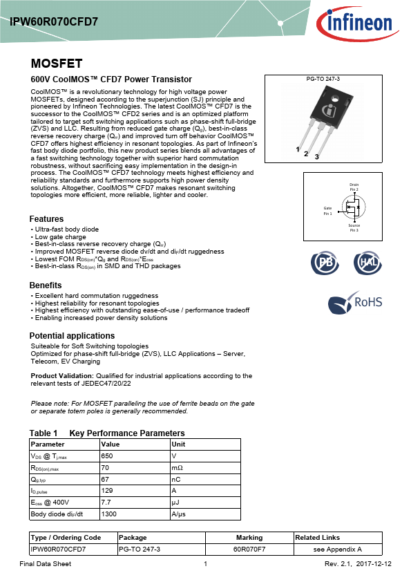 IPW60R070CFD7