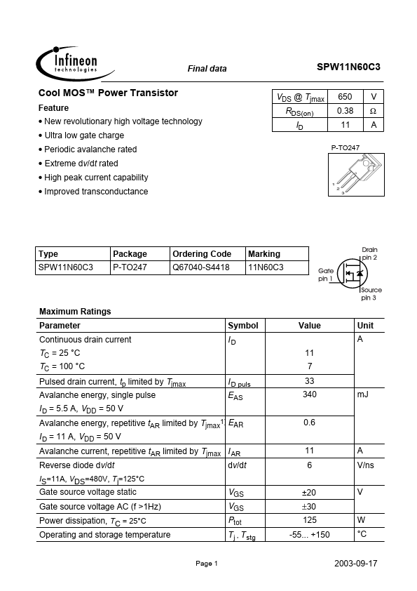 SPW11N60C3