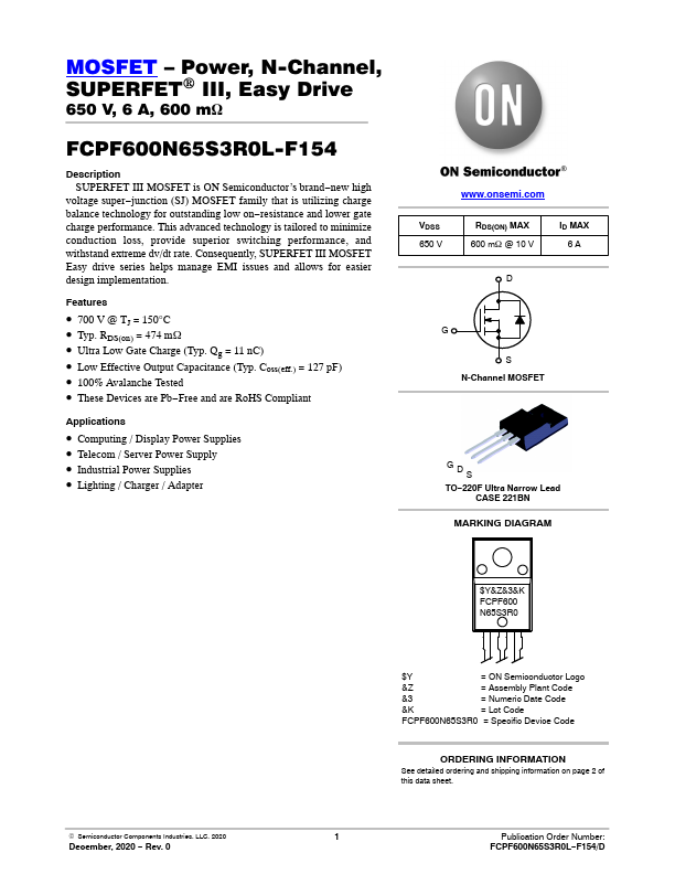 FCPF600N65S3R0L-F154