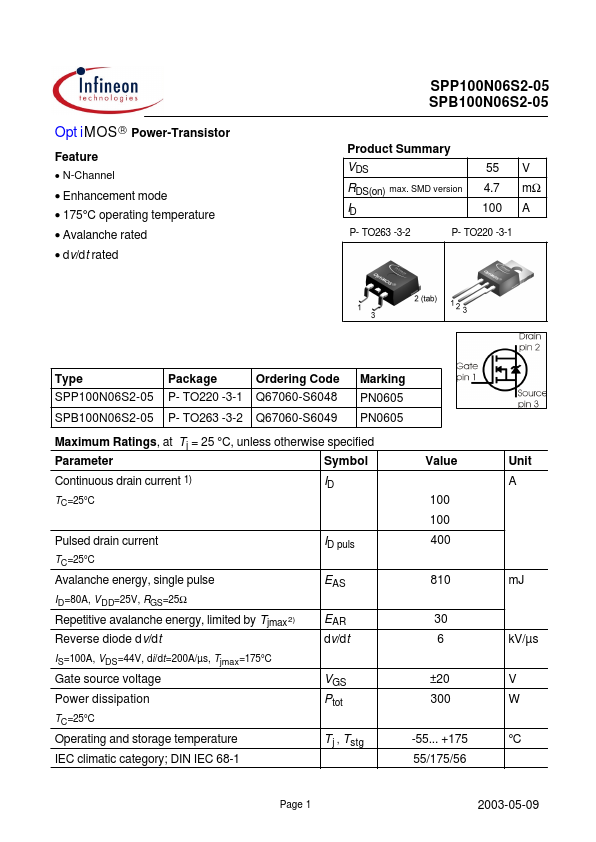 SPB100N06S2-05