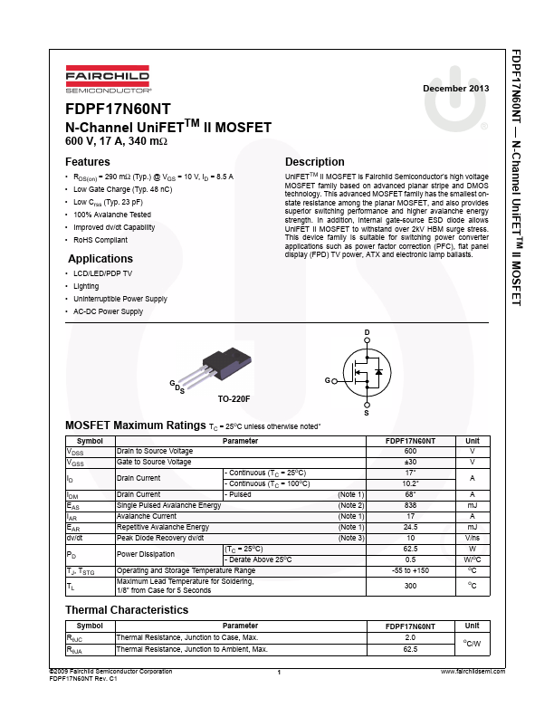 FDPF17N60NT