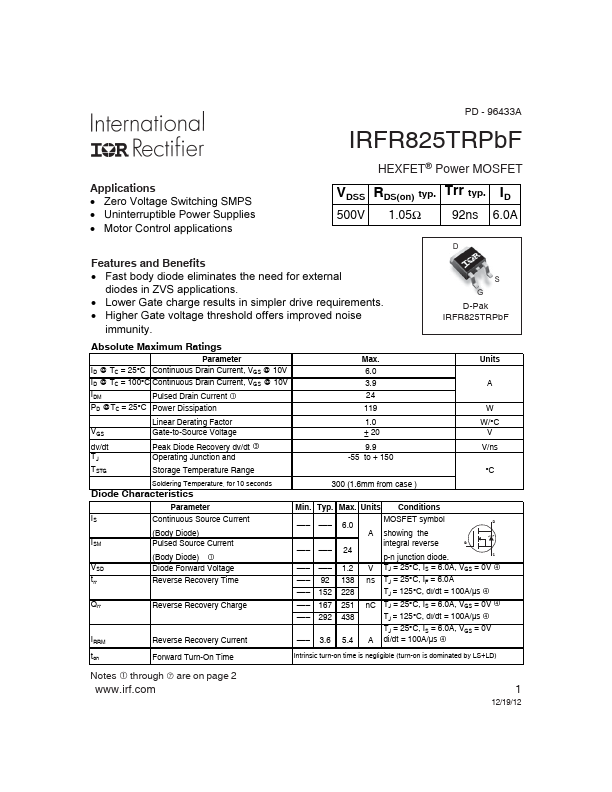 IRFR825TRPbF