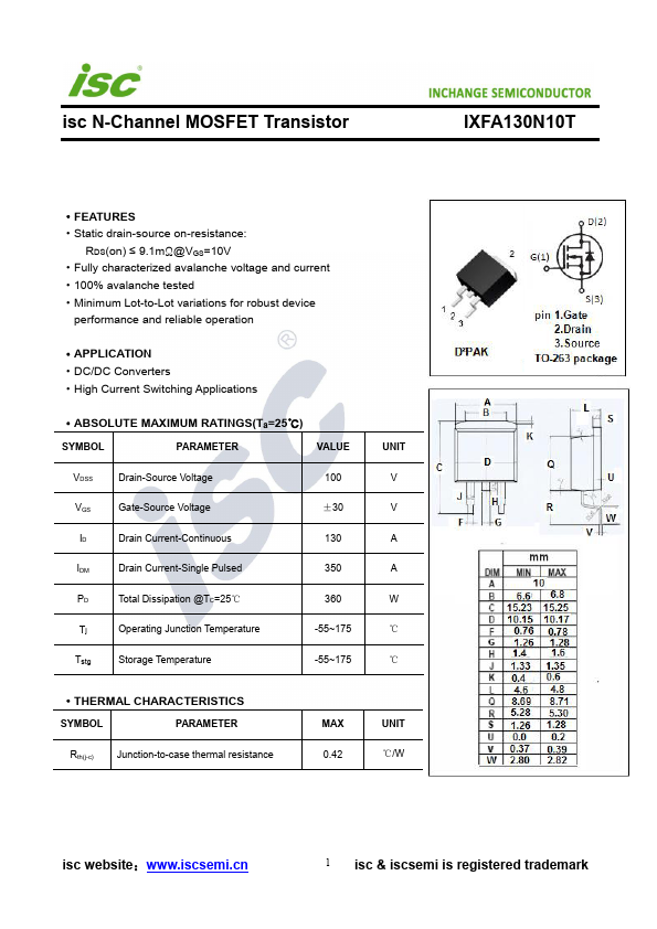 IXFA130N10T