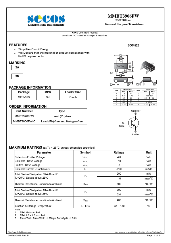 MMBT3906FW