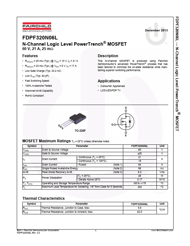 FDPF320N06L