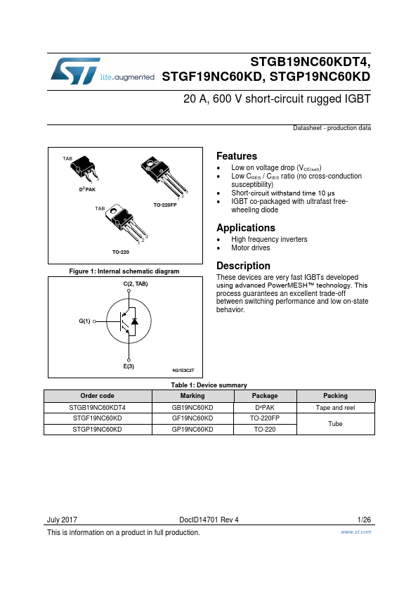 STGF19NC60KD