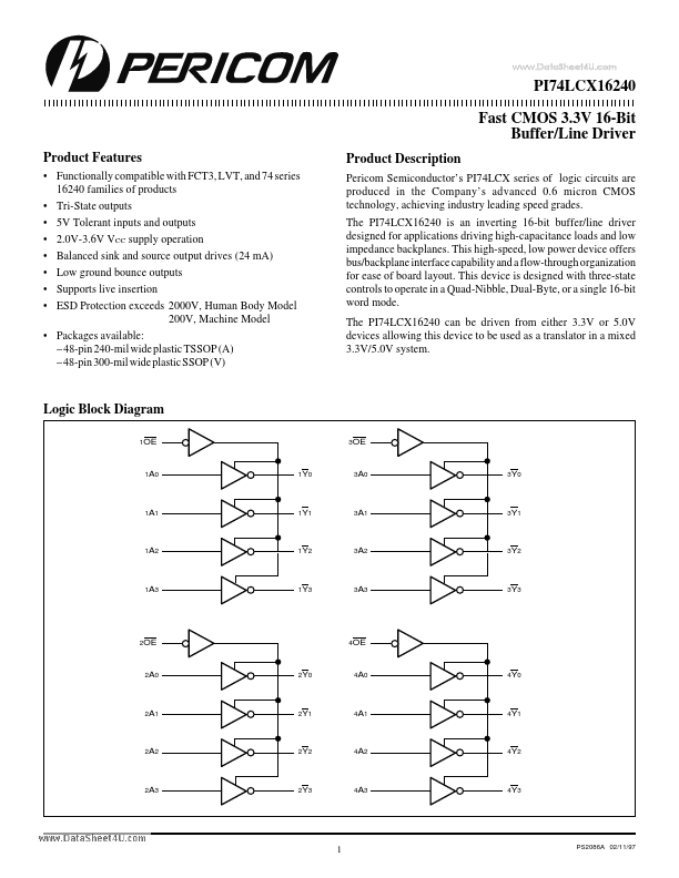 PI74LCX16240