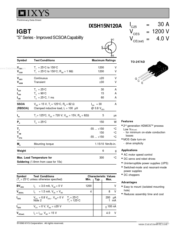 IXSH15N120A