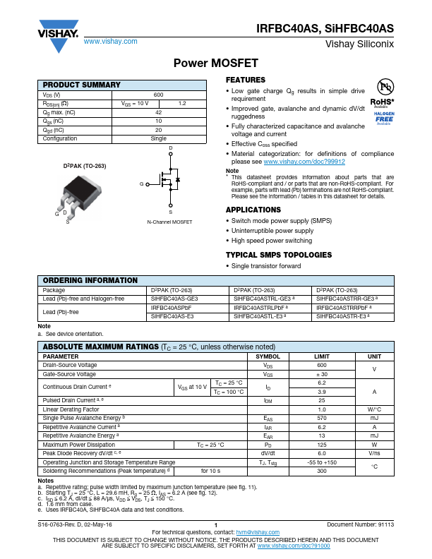 SiHFBC40AS