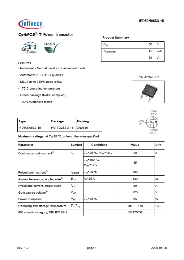 IPD50N06S3-15