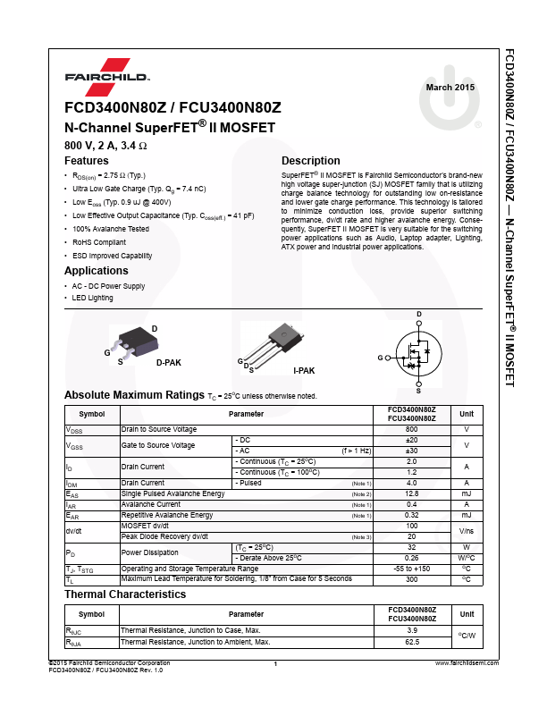 FCD3400N80Z