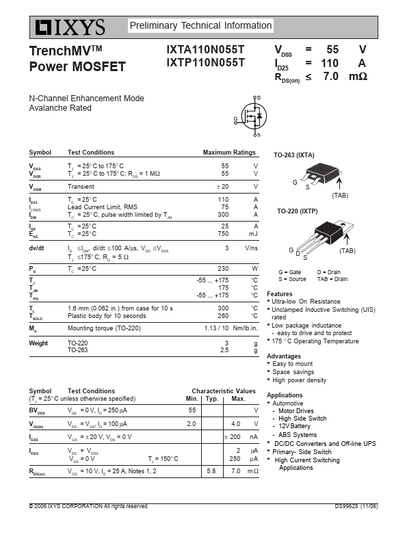 IXTA110N055T