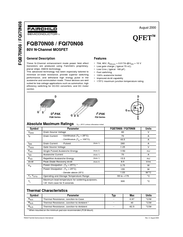 FQB70N08