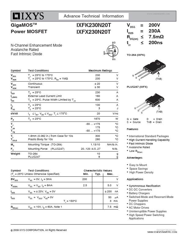 IXFX230N20T