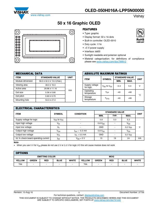 OLED-050H016A-LPP5N00000