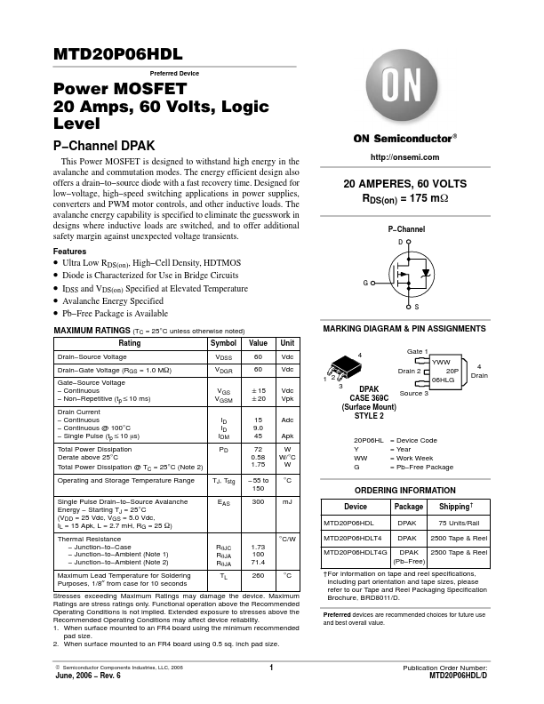 MTD20P06HDL