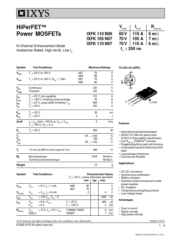 IXFK105N07