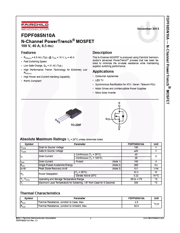 FDPF085N10A