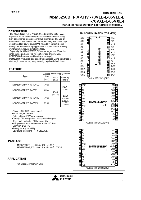 M5M5256DFP-70VLL-I