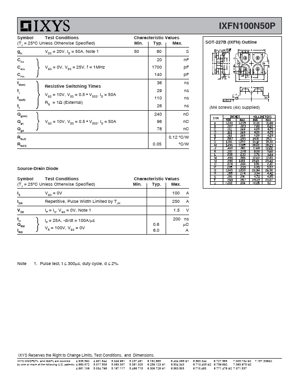 IXFN100N50P