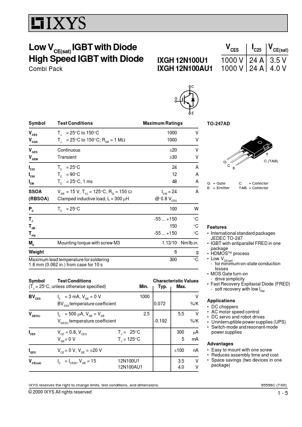 IXGH12N100U1