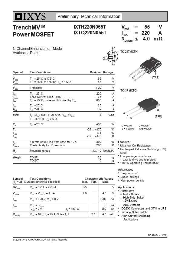 IXTH220N055T