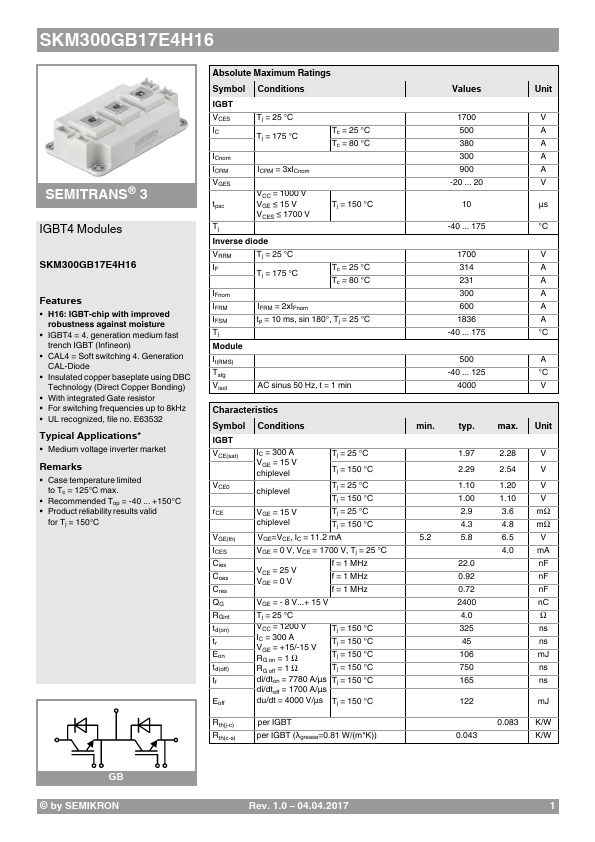 SKM300GB17E4H16