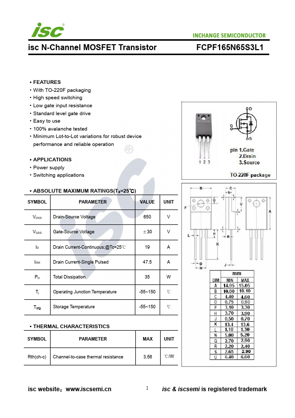 FCPF165N65S3L1