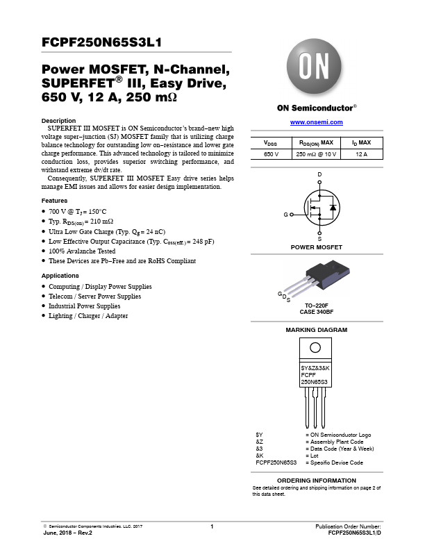 FCPF250N65S3L1