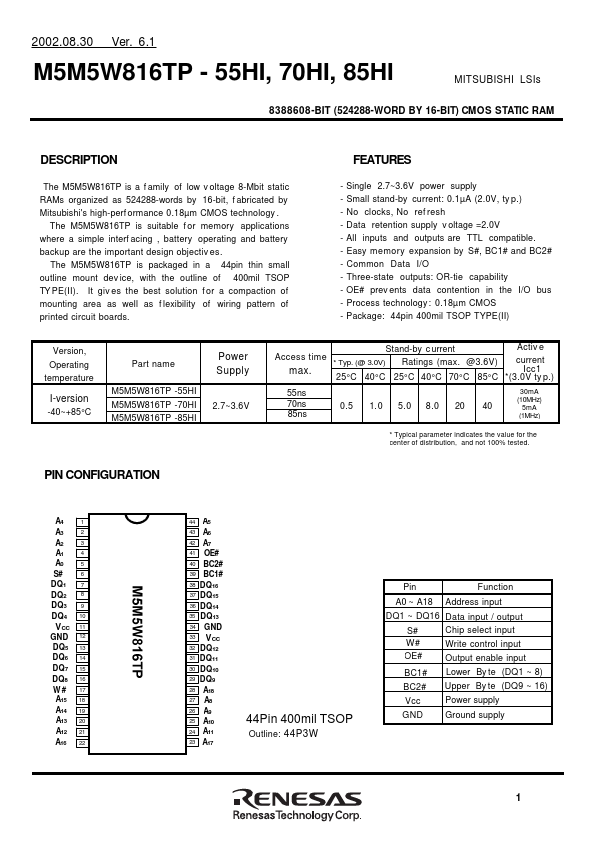 M5M5W816TP-85HI