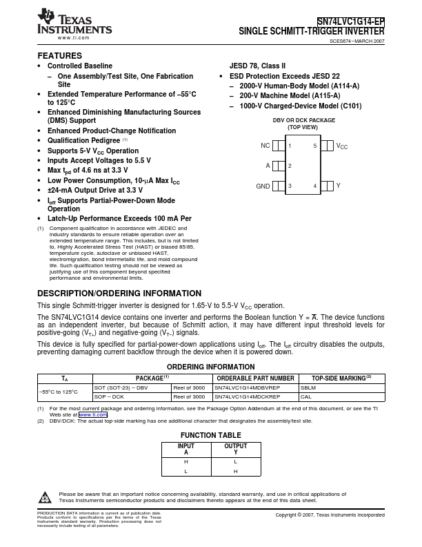 SN74LVC1G14-EP