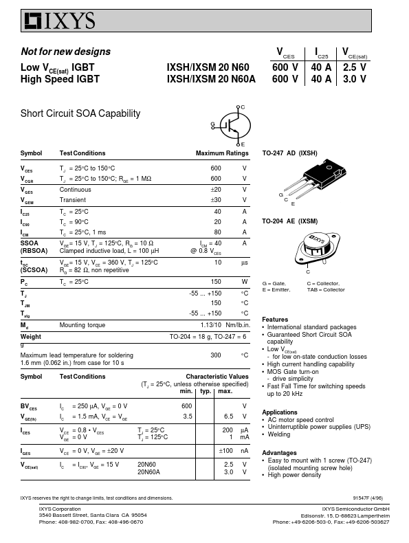 IXSH20N60A